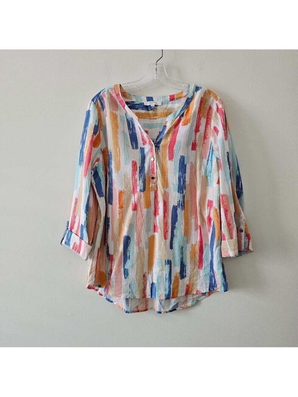 Coral Bay White 3/4 Sleeves Linen Blend Blouse Top Size L